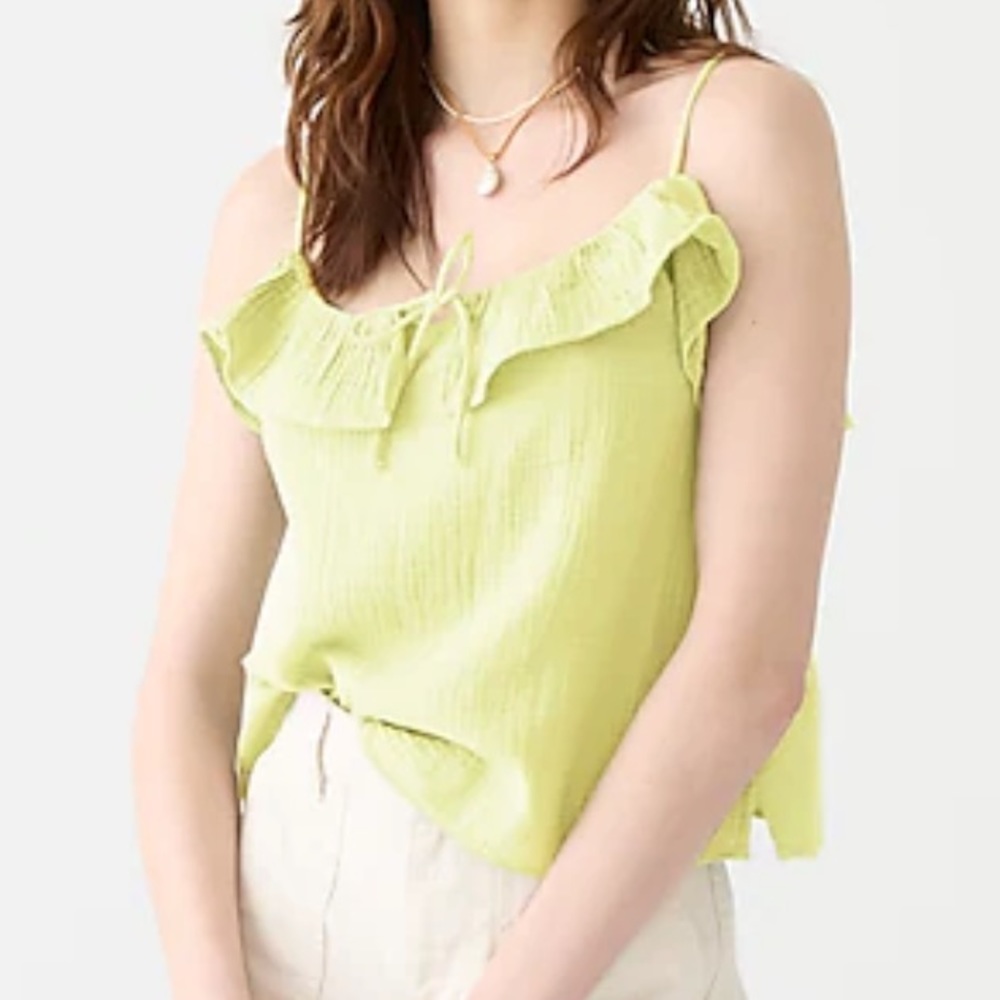 J. Crew Light Lime Ruffle-Trim Spaghetti Strap Tank